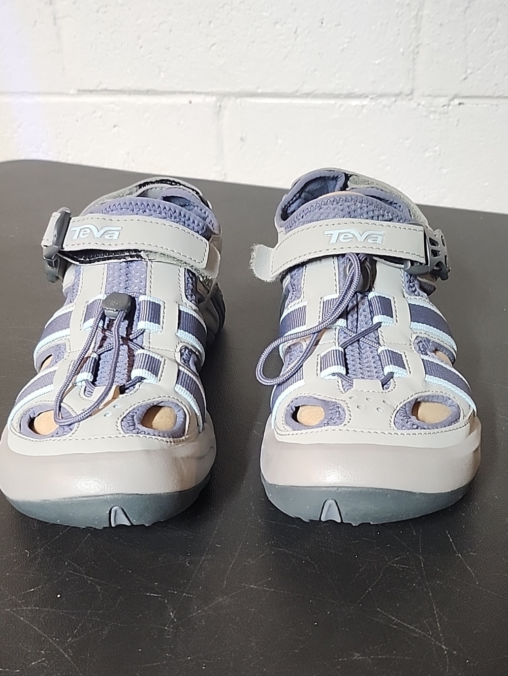 Teva Omnium Closed-Toe Sport Sandals in Light Gray & Blue